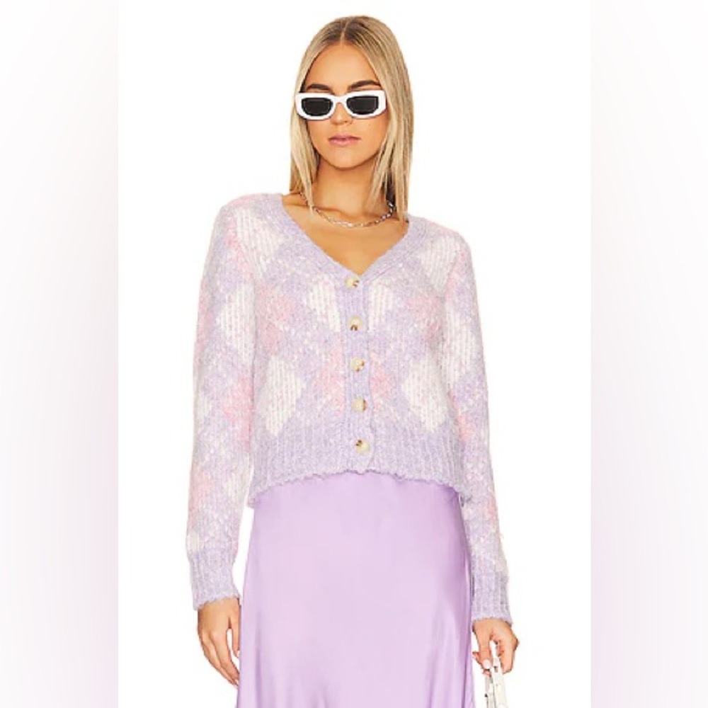 MAJORELLE revolve cardigan Pastel Argyle academia preppy chunky clueless XS